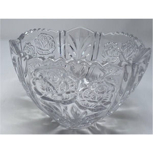 Double Rose‎ Long Stemmed Clear Bowl Scalloped Edging 4 1/2" Tall x 6" Wide